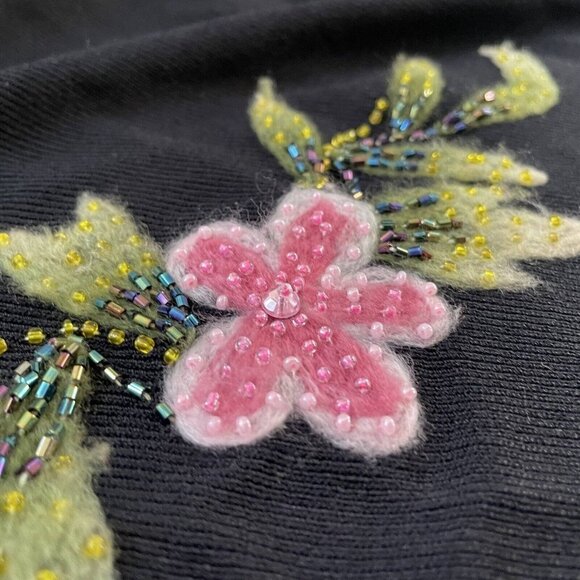 CHAGALL Women's Black Floral Rayon V-Neck Long Sleeve Pullover Sweater Size M - Picture 4 of 7